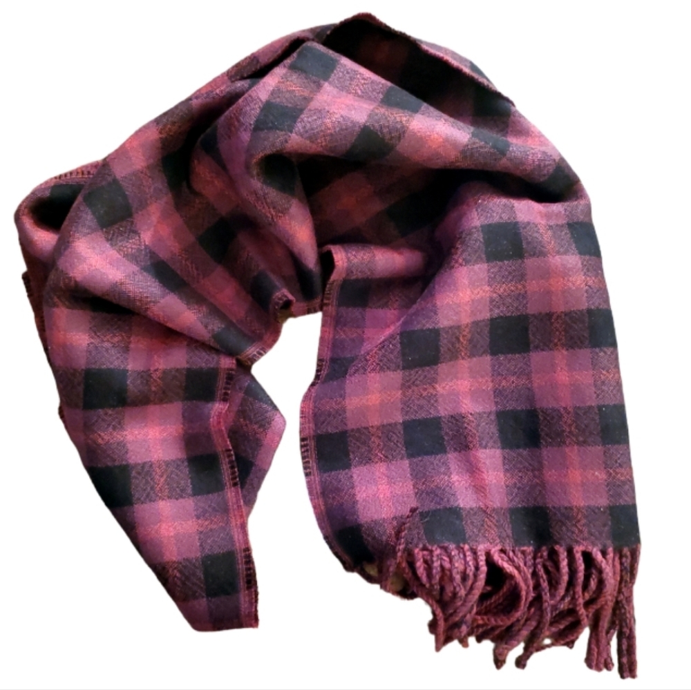 Coach reversible scarf red coach logo red black plaid 100% wool NWT - Picture 2 of 3